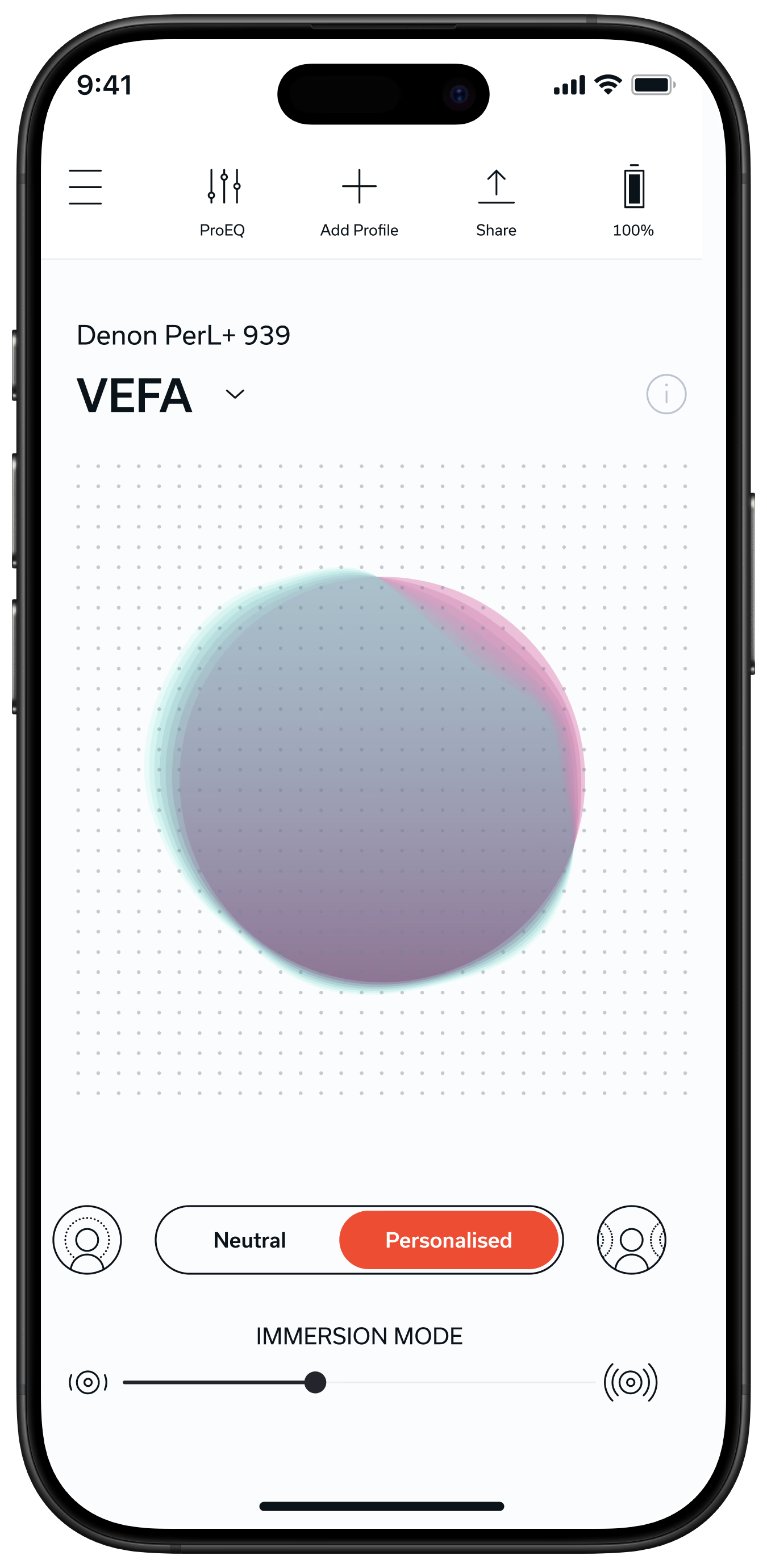 Before — the inherited PerL Pro home screen, with the immersion slider as the primary control.