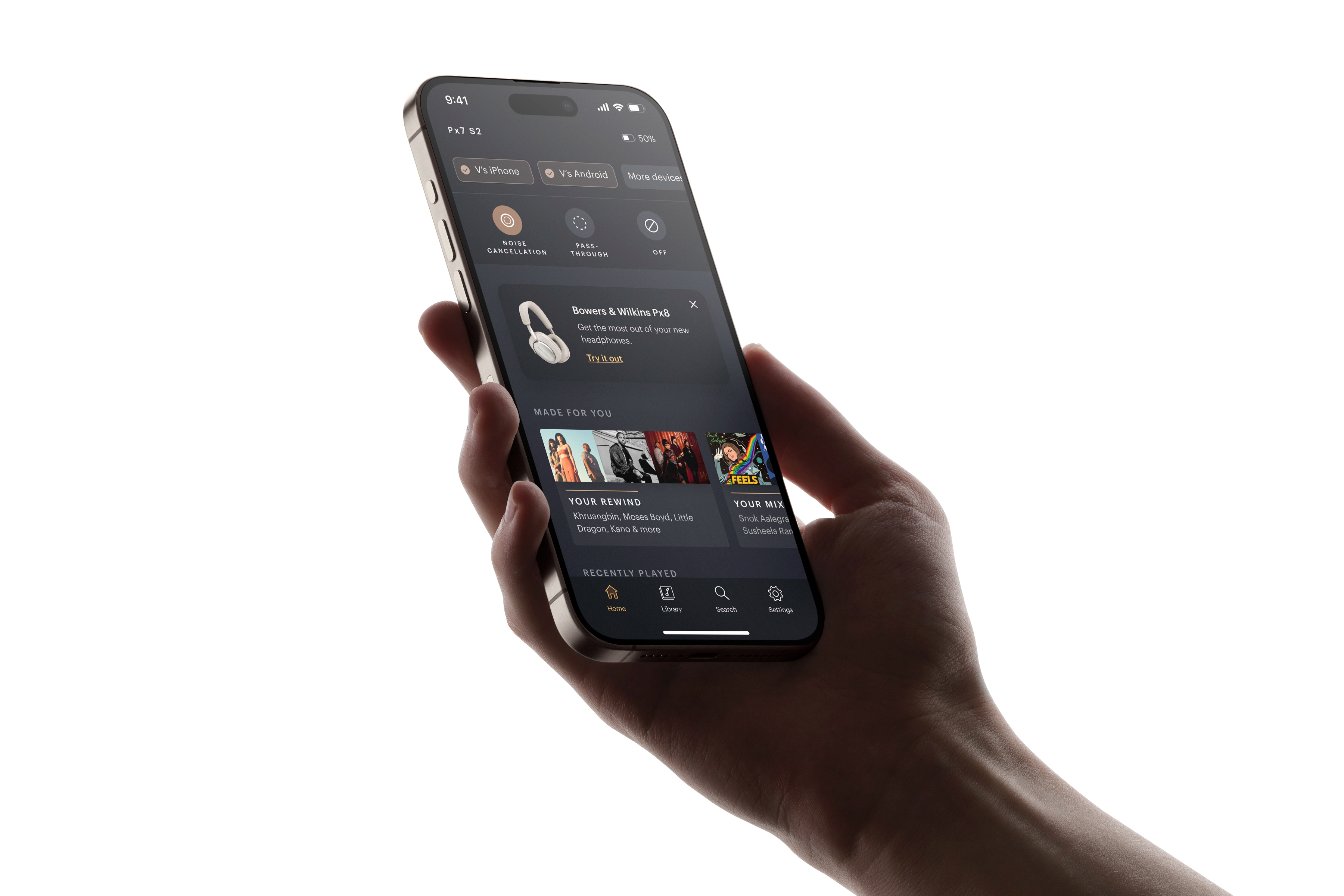 Bowers & Wilkins — hand holding phone