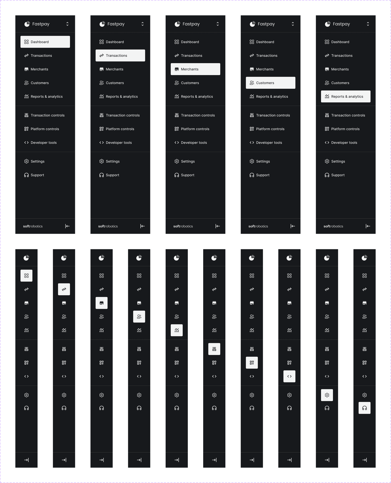 Design system — navigation component variants and states