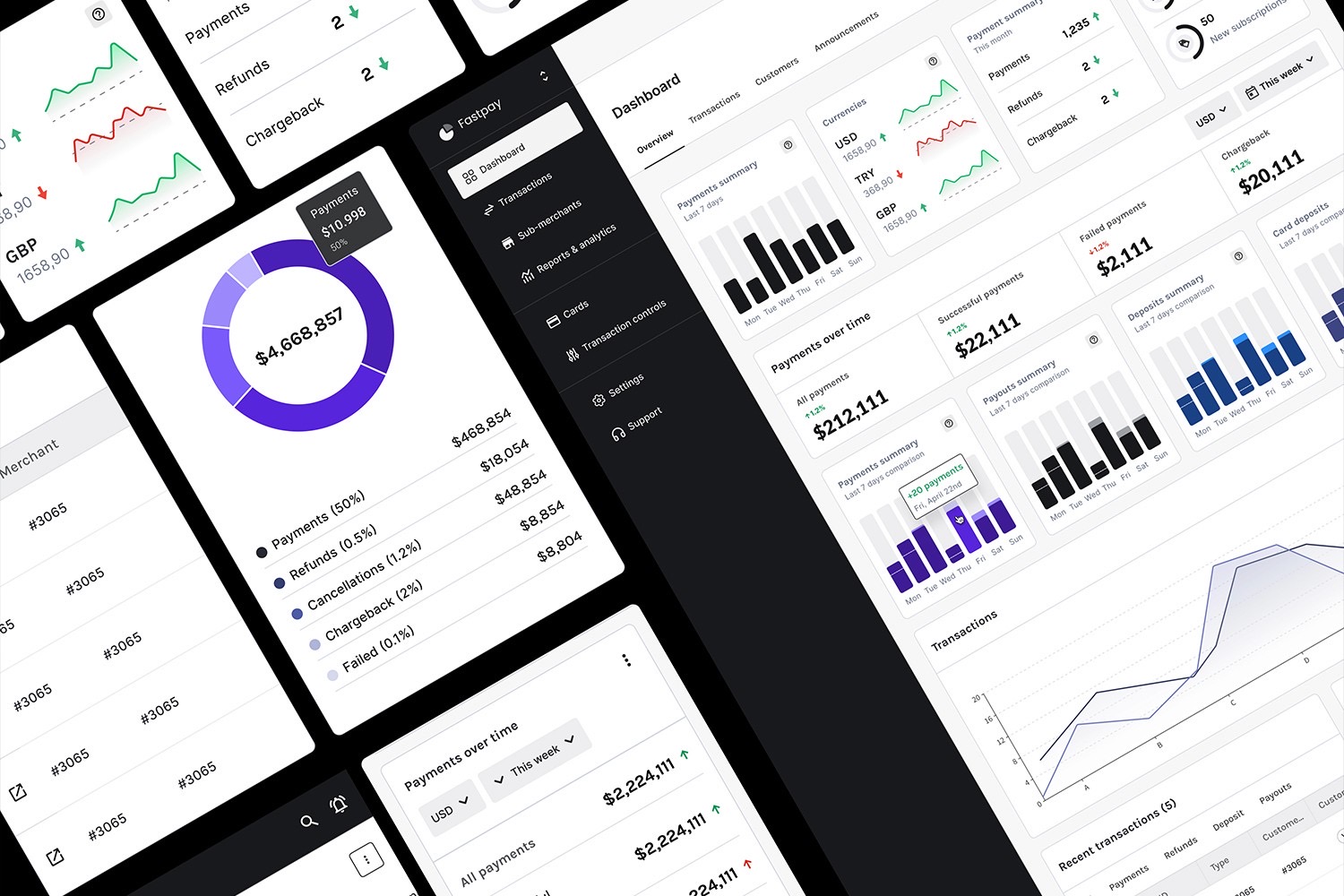 Platform screens in context — tables, filters and detail views
